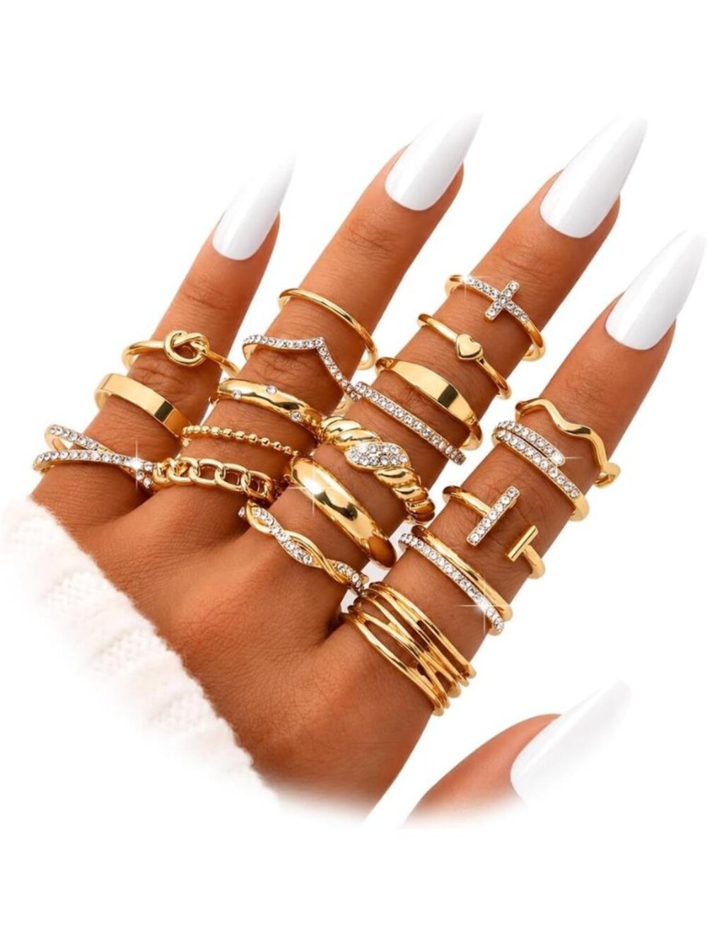 KISS WIFE Gold Stackable Rings for Women, 20 Pcs Knuckle Statement Ring Set